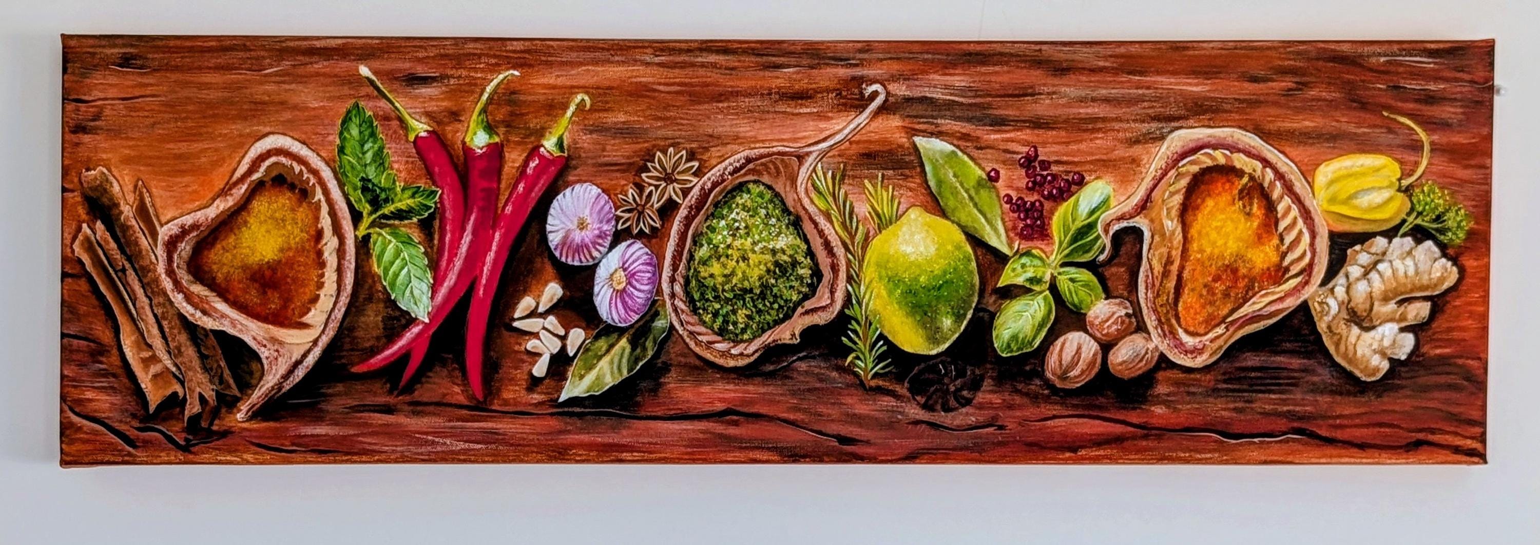 Vibrant Herb and Spice Artwork on Canvas