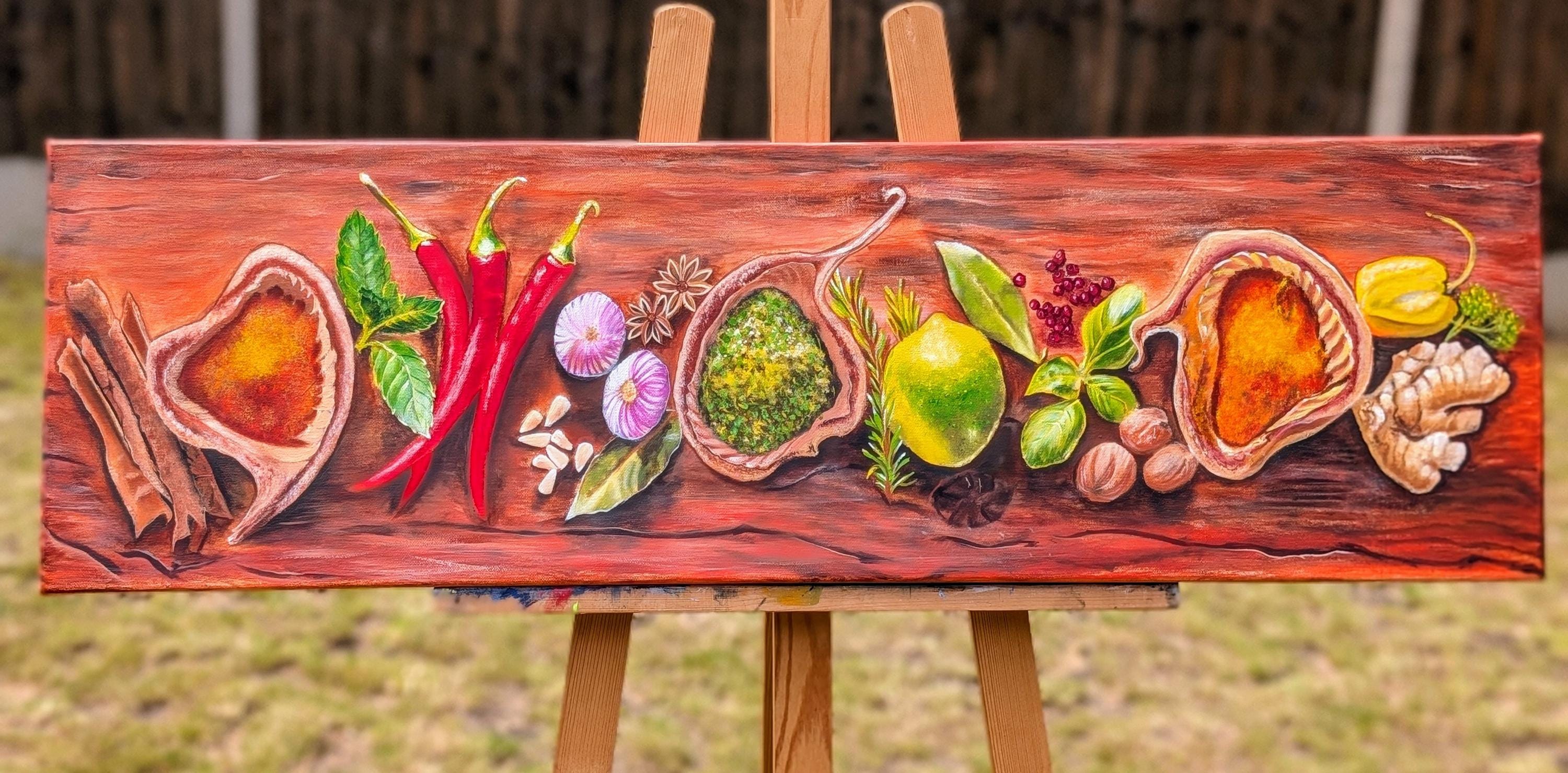 Vibrant Herb and Spice Artwork on Canvas 3