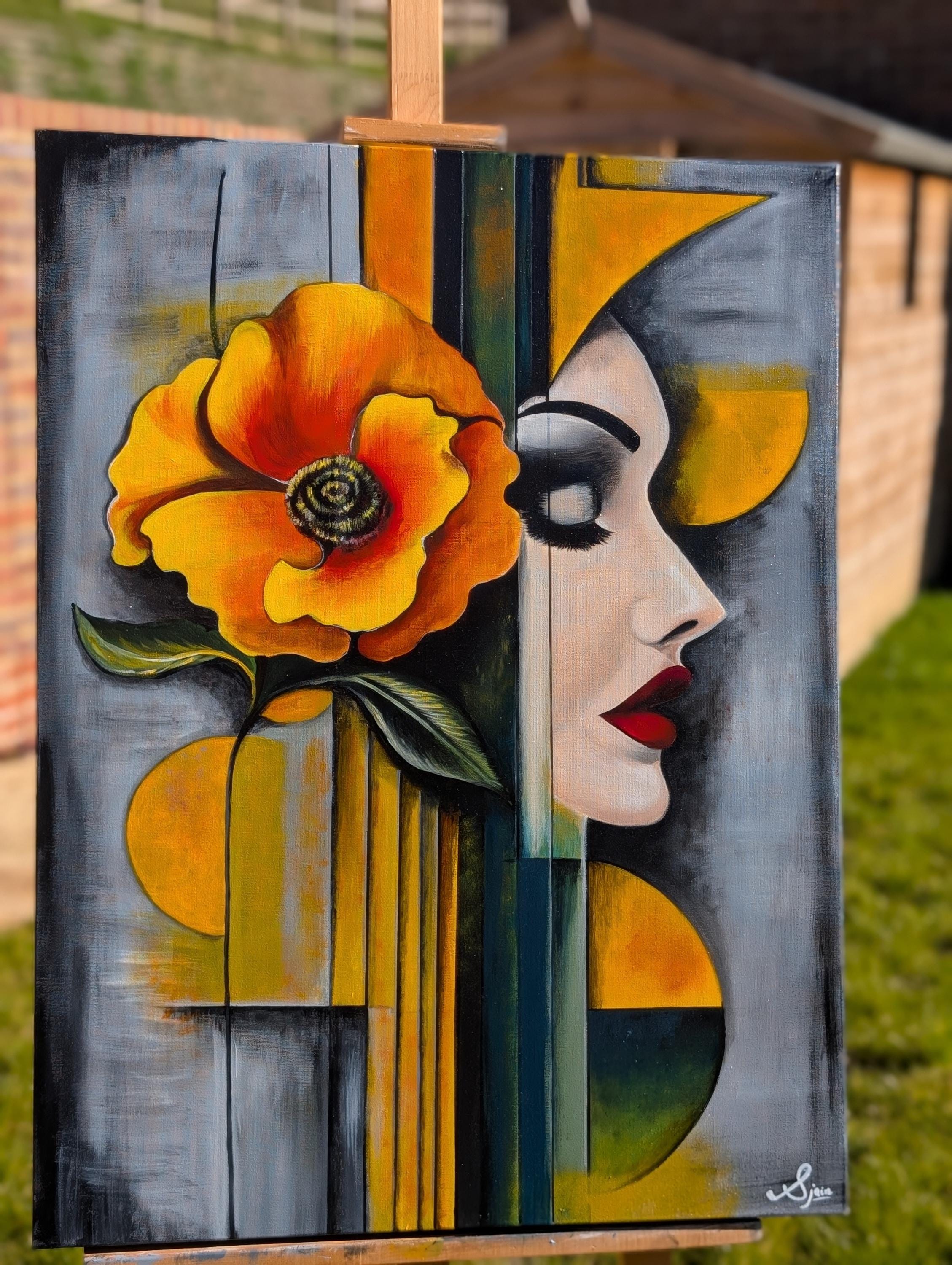 Abstract Floral & Face Art on Canvas