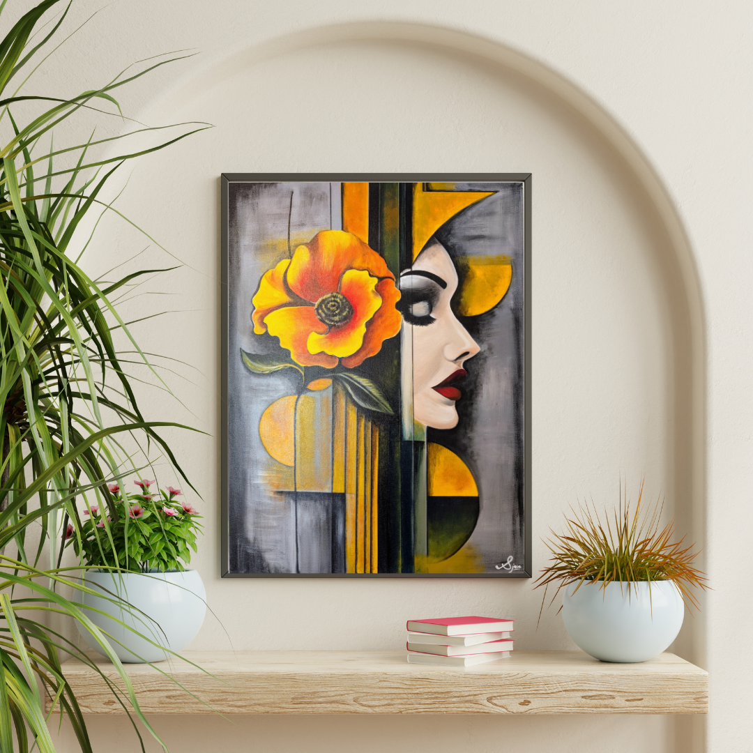 Abstract Floral & Face Art on Canvas - Feminine Duality 2