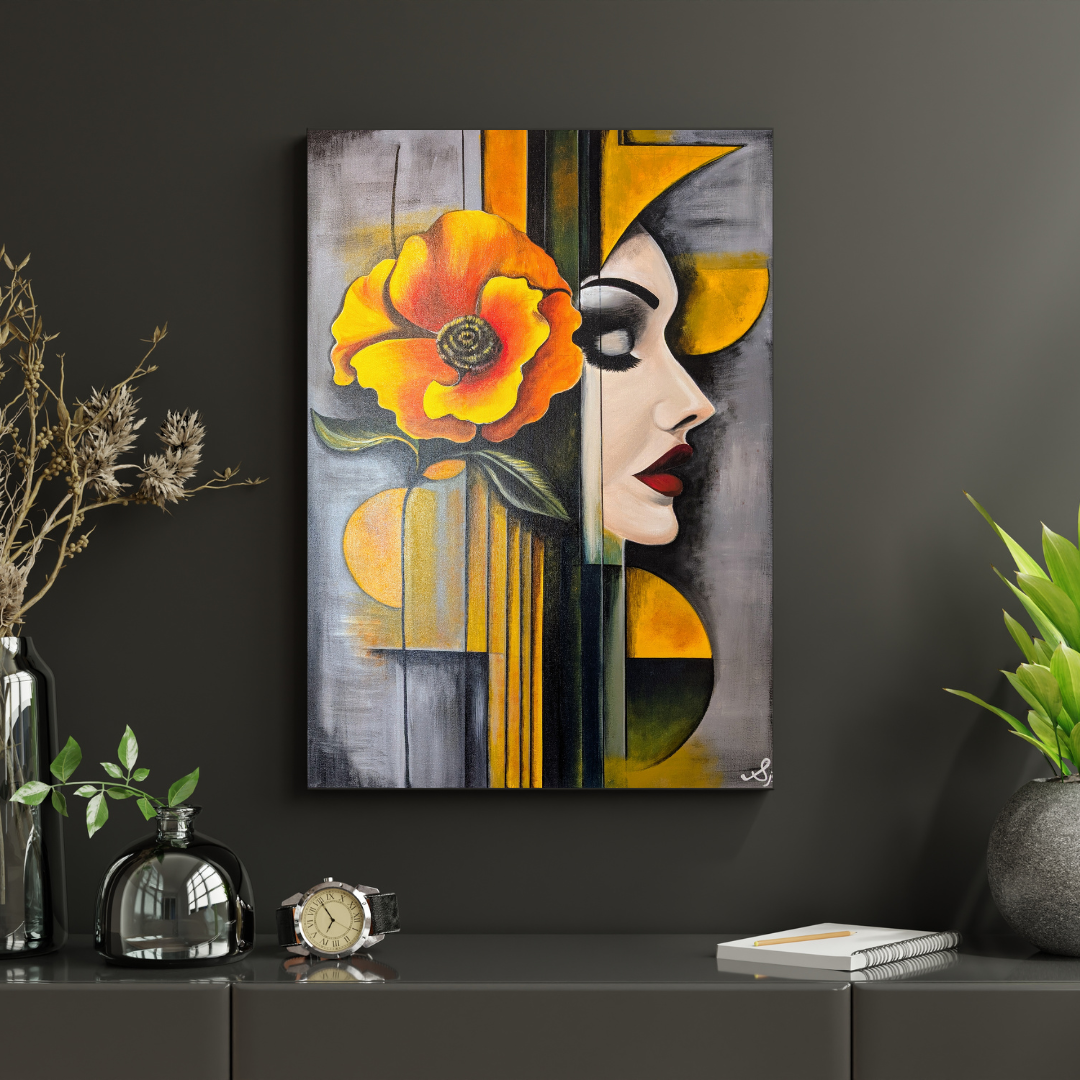 Abstract Floral & Face Art on Canvas - Feminine Duality 3